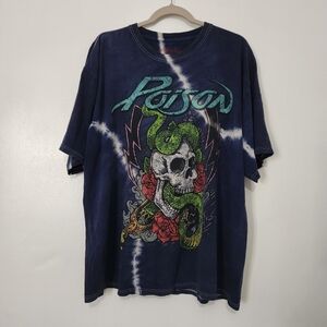 Poison Band T-Shirt Men's 2XL Tie Dye Blue White Skull Snake Rose Tour 80s Rock